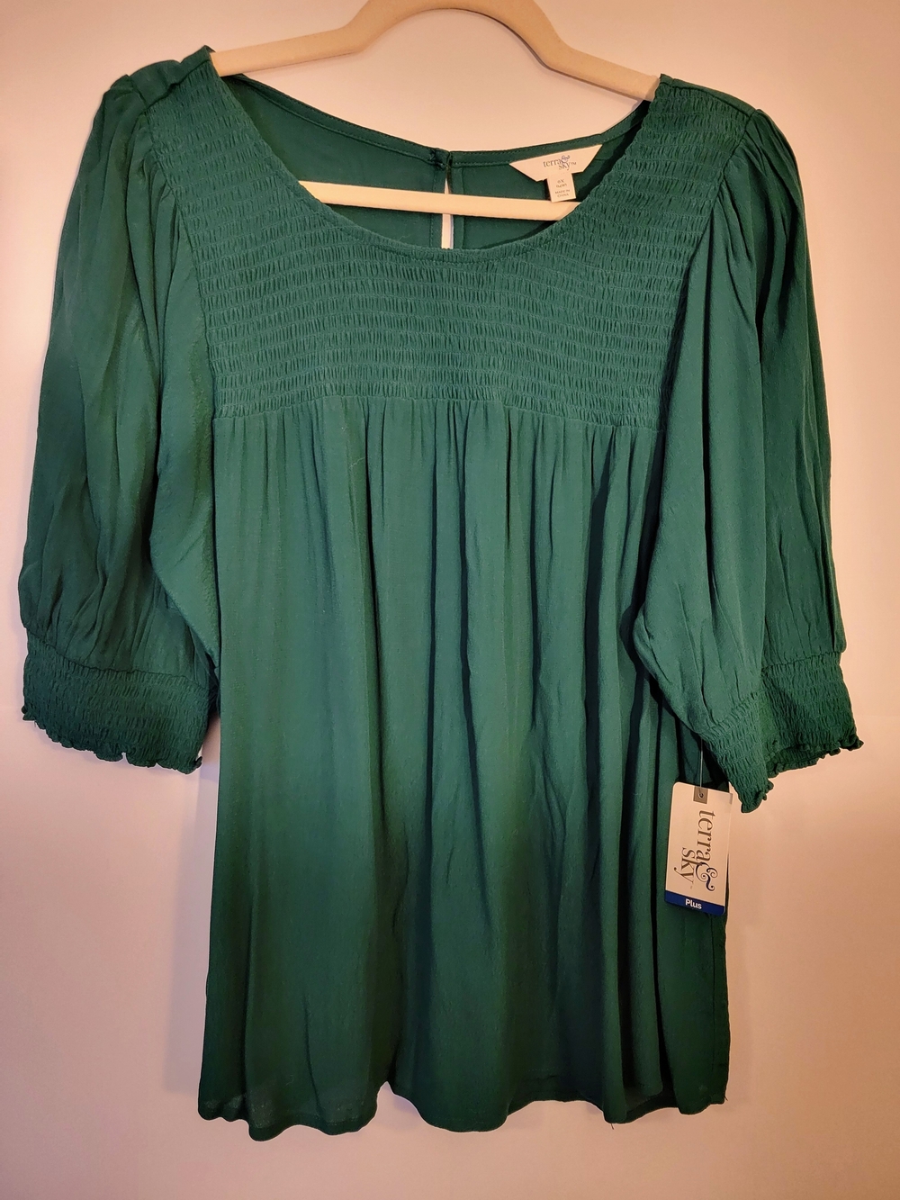 Terra & Sky Emerald Green Smocked Top